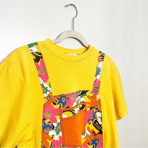 sale 90s Single Stitch Yellow Floral Overall Printed Cropped T-Shirt M - Picture 5 of 12